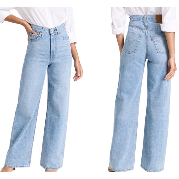 Levi’s rib cage wide leg, light wash denim blue jeans. Women’s size 27 - Picture 2 of 16